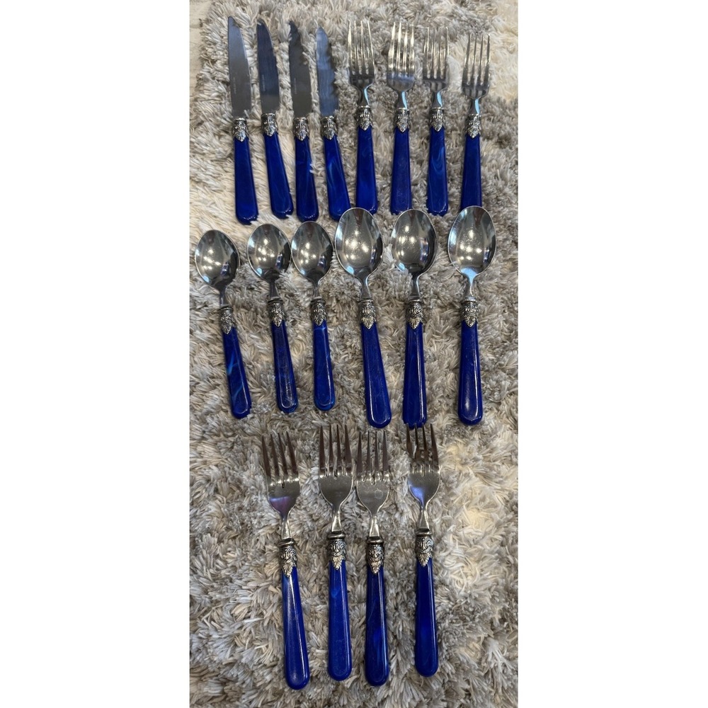 Hampton Silversmiths SAN REMO Royal Blue Handle Stainless Flatware Set 18 Piece